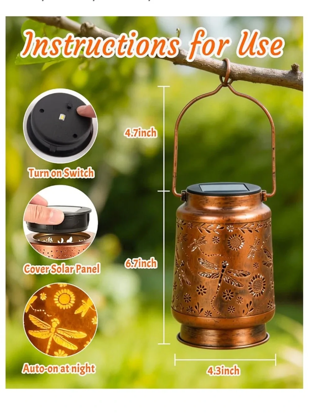 Copper Dragonfly Solar Lantern - Outdoor Hanging Light